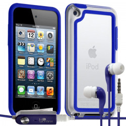 Housse Etui Coque Bumper bleu pour Apple iPod Touch 4G  + kit piéton