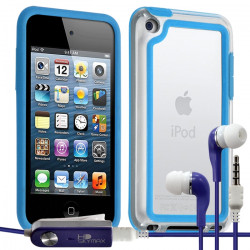 Housse Etui Coque Bumper bleu clair pour Apple iPod Touch 4G  + kit piéton