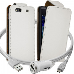 Housse Coque Etui pour Samsung Wave 3 + Chargeur Auto Couleur Blanc