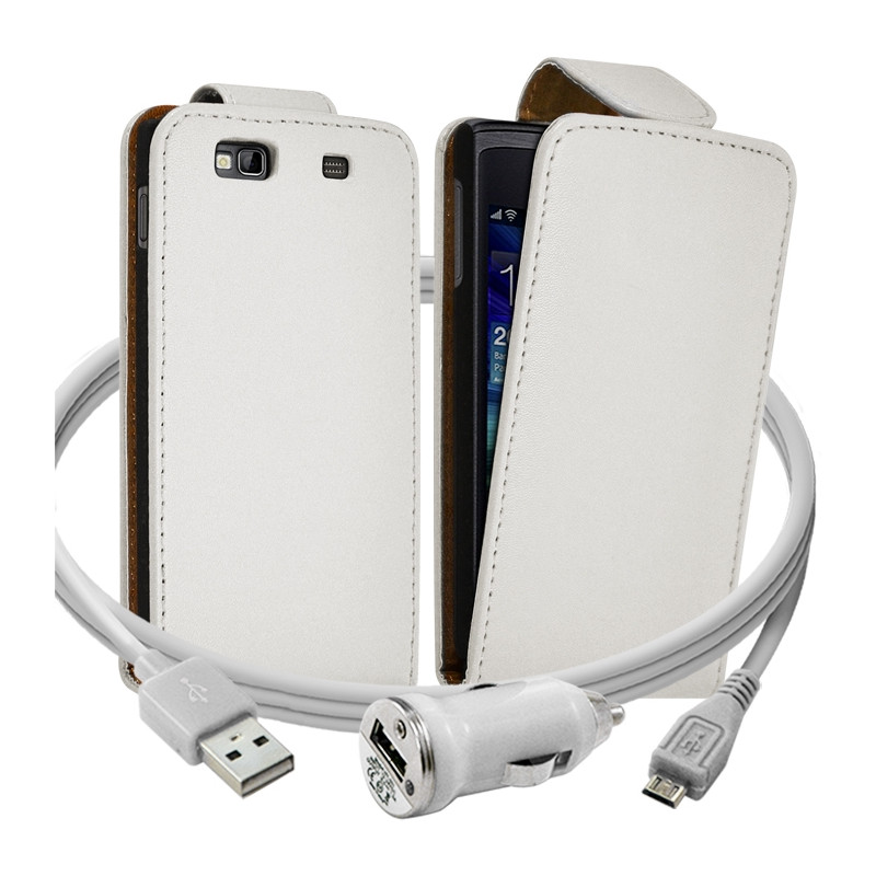 Housse Coque Etui pour Samsung Wave 3 + Chargeur Auto Couleur Blanc
