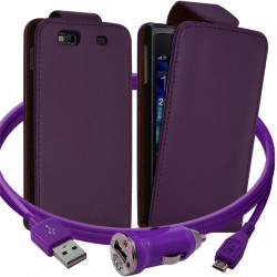 Housse Coque Etui pour Samsung Wave 3 + Chargeur Auto Couleur Violet