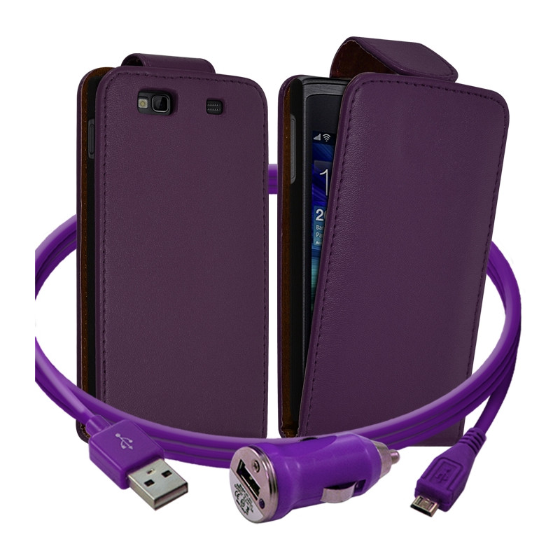 Housse Coque Etui pour Samsung Wave 3 + Chargeur Auto Couleur Violet