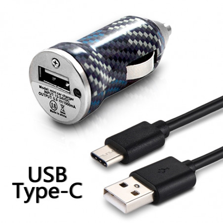 Chargeur Voiture Allume-Cigare Motif CV02 Câble USB Type C pour OnePlus 6