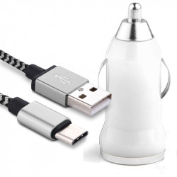 Chargeur Voiture Allume-Cigare Câble USB Type C Blanc pour Huawei P Smart 2019