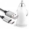 Chargeur Voiture Allume-Cigare Câble USB Type C Blanc pour Blackview BV9600 Pro Plus