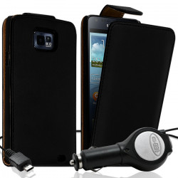 Housse Coque Etui noir pour Samsung Galaxy S2 Plus + chargeur auto