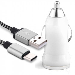 Chargeur Voiture Allume-Cigare Câble Micro-USB Blanc pour Samsung Galaxy j6+