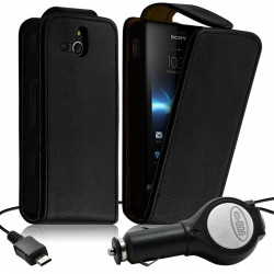 Housse Coque Etui pour Sony Xperia U + chargeur auto Couleur Noir