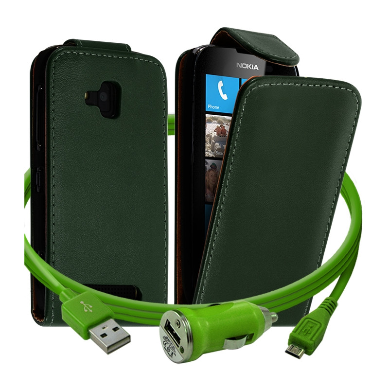 Housse coque Etui vert pour Nokia Lumia 610 + Chargeur auto 