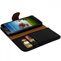 Housse Coque Etui Portefeuille pour Samsung Galaxy S4 couleur noir
