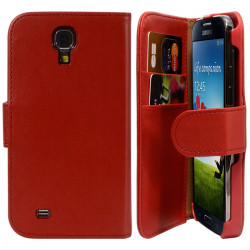 Housse Coque Etui Portefeuille pour Samsung Galaxy S4 couleur rouge