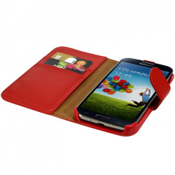 Housse Coque Etui Portefeuille pour Samsung Galaxy S4 couleur rouge