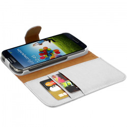 Housse Coque Etui Portefeuille blanc pour Samsung Galaxy S4 + chargeur auto