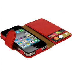 Housse coque Etui Portefeuille pour Apple iPhone 4/4S couleur rouge + Film