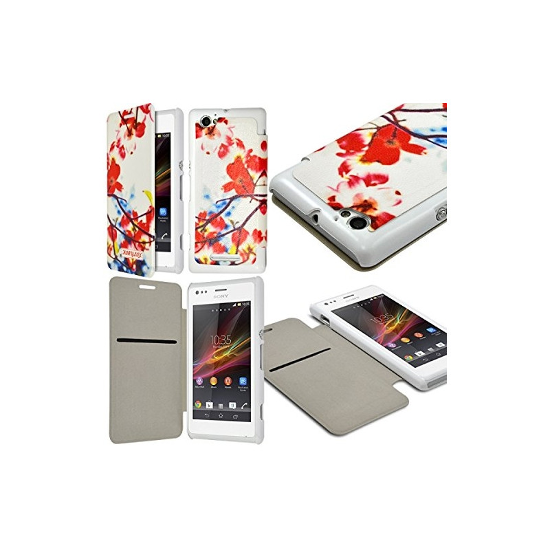 Coque Housse Etui à rabat latéral et porte-carte pour Sony Xperia M avec motif KJ12 + Film de Protection