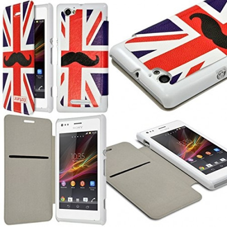 Coque Housse Etui à rabat latéral et porte-carte pour Sony Xperia M avec motif KJ22 + Film de Protection