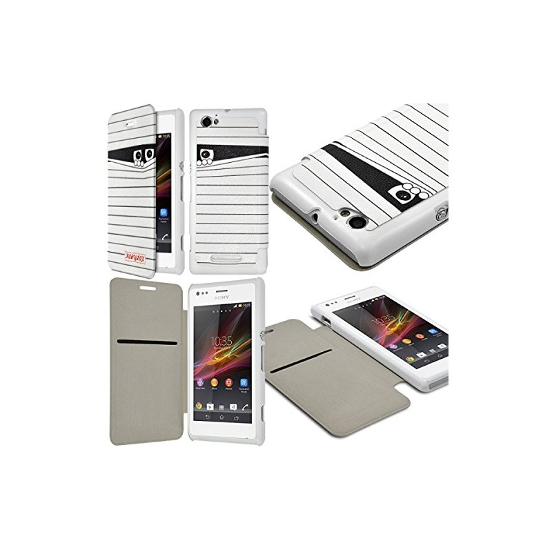 Coque Housse Etui à rabat latéral et porte-carte pour Sony Xperia M avec motif SC04 + Film de Protection