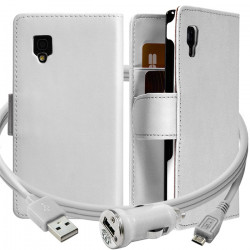 Housse Etui Coque Portefeuille Blanc pour LG Optimus L9 + Chargeur Auto 