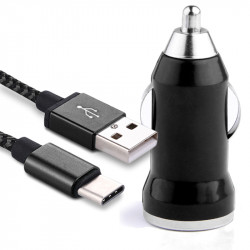 Chargeur Voiture Allume-Cigare Câble USB Type C Noir pour Xperia XA2 Ultra
