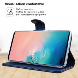 Étui Portefeuille et Support (Bleu Foncé) pour Smartphone Samsung Galaxy S10+ (2019) 6.4 pouces