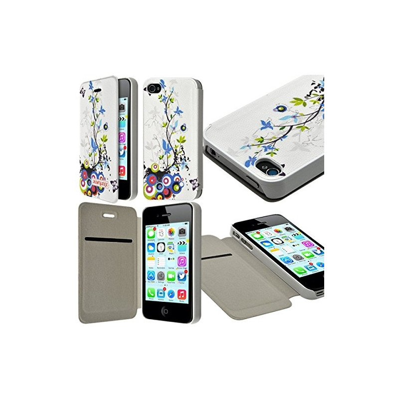 Coque Housse Etui à rabat latéral et porte-carte pour Apple iPhone 4 / 4S avec motif HF01 + Film de Protection