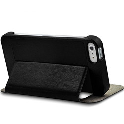 Etui Rigide à Rabat Latéral avec Fenêtre Couleur Noir pour Apple iPhone 5 / 5S + Film