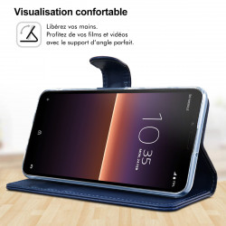 Étui Portefeuille et Support (Bleu Foncé) pour Smartphone Sony-Xperia 10 II (2020)