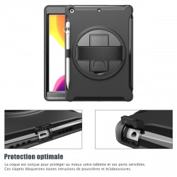 Coque Protection Intégrale Support (Noir) pour Apple iPad 8 10.2 Pouces (2020)