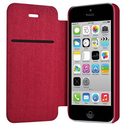 Coque Housse Etui à rabat latéral et porte-carte couleur Rose Fushia pour Apple iPhone 5C + Film de Protection