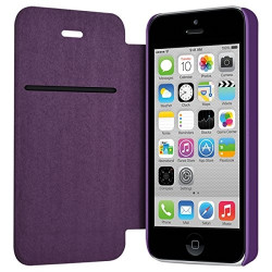 Coque Housse Etui à rabat latéral et porte-carte couleur Violet pour Apple iPhone 5C + Film de Protection