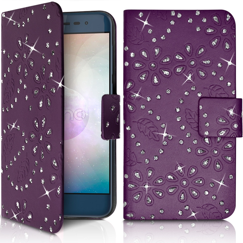 Housse Coque Etui Portefeuille Universel Style Diamant pour Archos 50 Helium 4G Couleur Noir