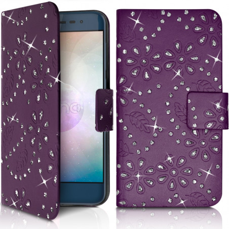 Housse Coque Etui Portefeuille Universel Style Diamant pour Archos 50 Helium 4G Couleur Noir