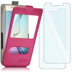 Etui S-View à clapet Universel M Couleur Rose Fushia pour smartphone 