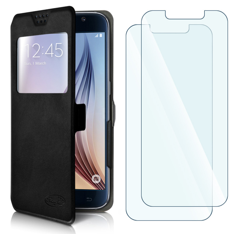 Pack 2 Verres Flexible + Etui S-View Universel M Noir pour UMIDIGI One