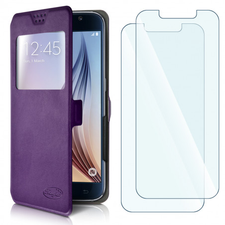 Pack 2 Verres Flexible + Etui S-View Universel M Violet pour ARCHOS Oxygen 57