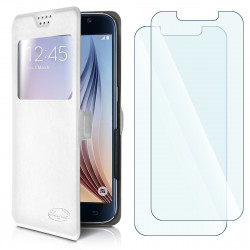 Pack 2 Verres Flexible + Etui S-View Universel M Blanc pour Google Pixel 4a