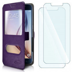 Pack 2 Verres Flexible + Etui double S-View Universel M Violet pour LOGICOM Le Connect