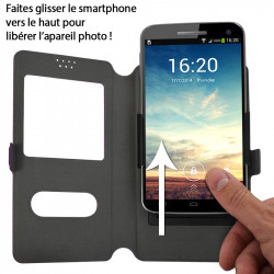 Pack 2 Verres Flexible + Etui double S-View Universel M Violet pour Google Pixel 4a