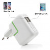 Chargeur Secteur 2 Ports USB Tablette Smartphone Apple, Samsung, Asus, Acer, Logicom, Wiko, LG, Kazam, Yezz