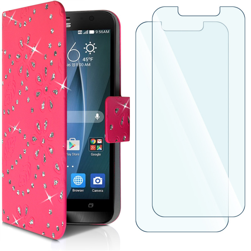 Housse Coque Etui Portefeuille Universel Style Diamant pour Archos 50 Helium 4G Couleur Noir