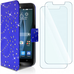 Housse Coque Etui Portefeuille Universel Style Diamant pour Archos 50 Helium 4G Couleur Noir