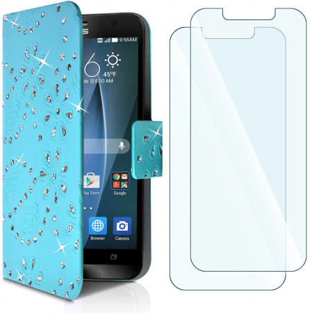 Housse Coque Etui Portefeuille Universel Style Diamant pour Archos 50 Helium 4G Couleur Noir