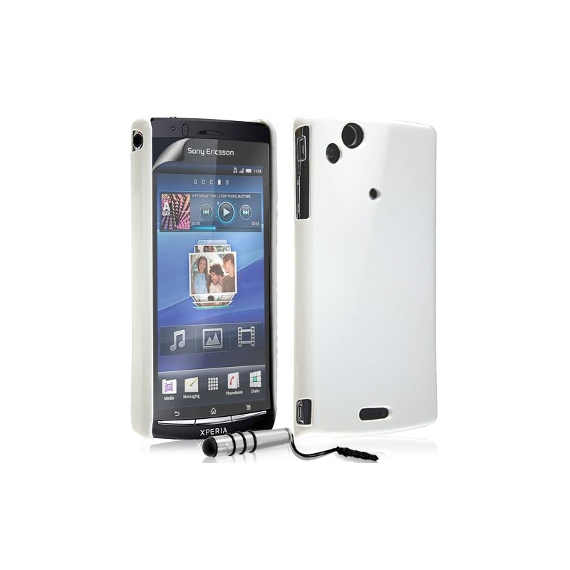 Housse Étui Coque Rigide Brillante Pour Sony Ericsson Xperia Arc / Arc S Couleur Blanc + Stylet