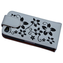 Housse étui coque pour Apple Iphone 4 couleur blanc motif fleurs + film protecteur ecran