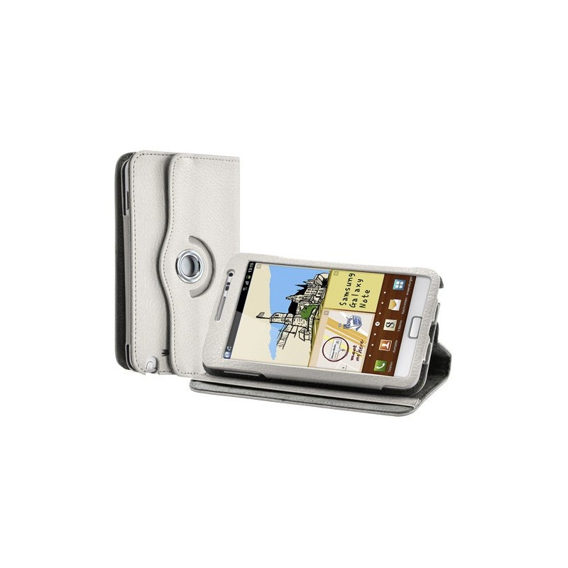 Housse coque étui pour Samsung Galaxy Note de luxe avec sytème de rotation à 360 degrès couleur blanc