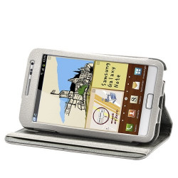 Housse coque étui pour Samsung Galaxy Note de luxe avec sytème de rotation à 360 degrès couleur blanc