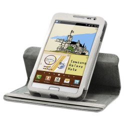 Housse coque étui pour Samsung Galaxy Note de luxe avec sytème de rotation à 360 degrès couleur blanc