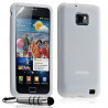 Housse étui coque en silicone pour Samsung Galaxy S2 couleur blanc translucide + Mini stylet + Film protecteur