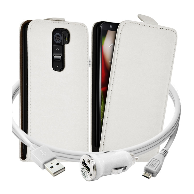 Housse coque Etui Blanc pour LG G2 + Chargeur Voiture Auto
