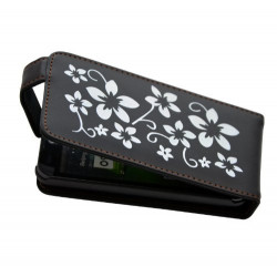 Housse coque etui pour LG Optimus 2X motif fleurs couleur noir + film protecteur